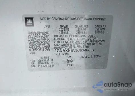 2018 Chevrolet Equinox Ls из США, поврежденный, VIN 2GNAXHEV5J6340831